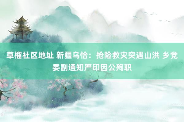 草榴社区地址 新疆乌恰:抢险救灾突遇山洪 乡党委副通知严印因公殉职