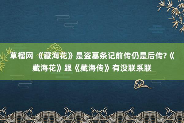 草榴网 《藏海花》是盗墓条记前传仍是后传?《藏海花》跟《藏海传》有没联系联