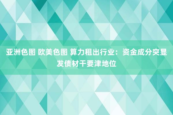 亚洲色图 欧美色图 算力租出行业：资金成分突显发债材干要津地位