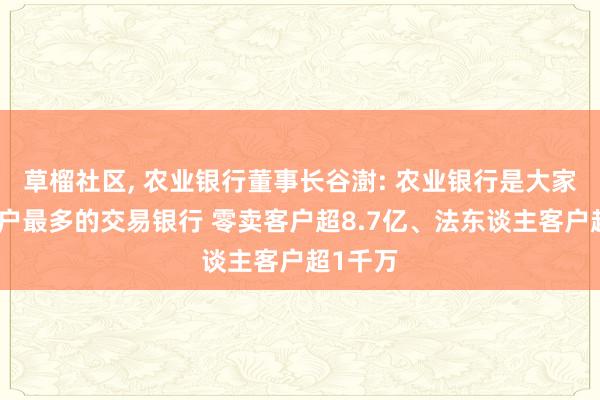 草榴社区， 农业银行董事长谷澍: 农业银行是大家奇迹客户最多的交易银行 零卖客户超8.7亿、法东谈主客户超1千万